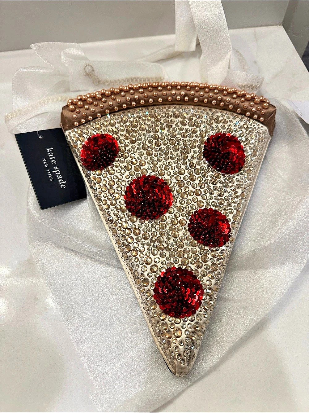 Kate Spade new york pizza slice crossbody bag Embellished Clutch Gold & Brown